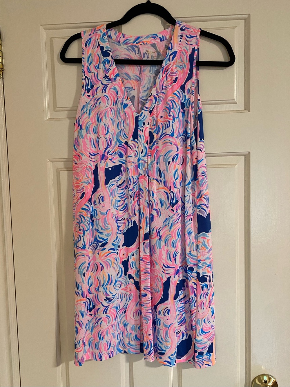 Lily Pulitzer Sleeveless V-Neck Swing Dress in Pink & Navy Swirl Print sz S